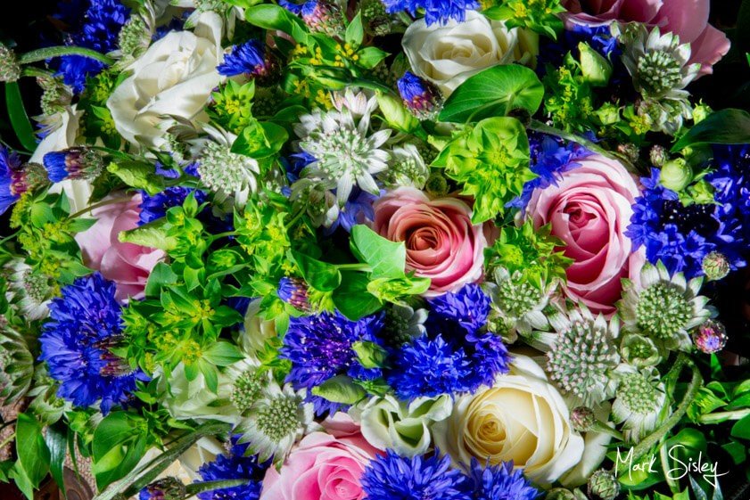 indigo and hot pink wedding bouquet - Mark Sisley Photography