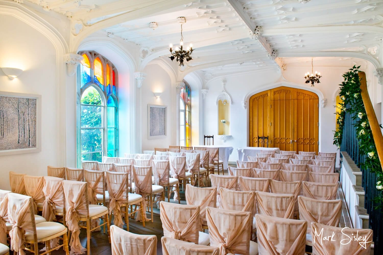 Missenden Abbey setup for a civil wedding ceremony on a summer's day