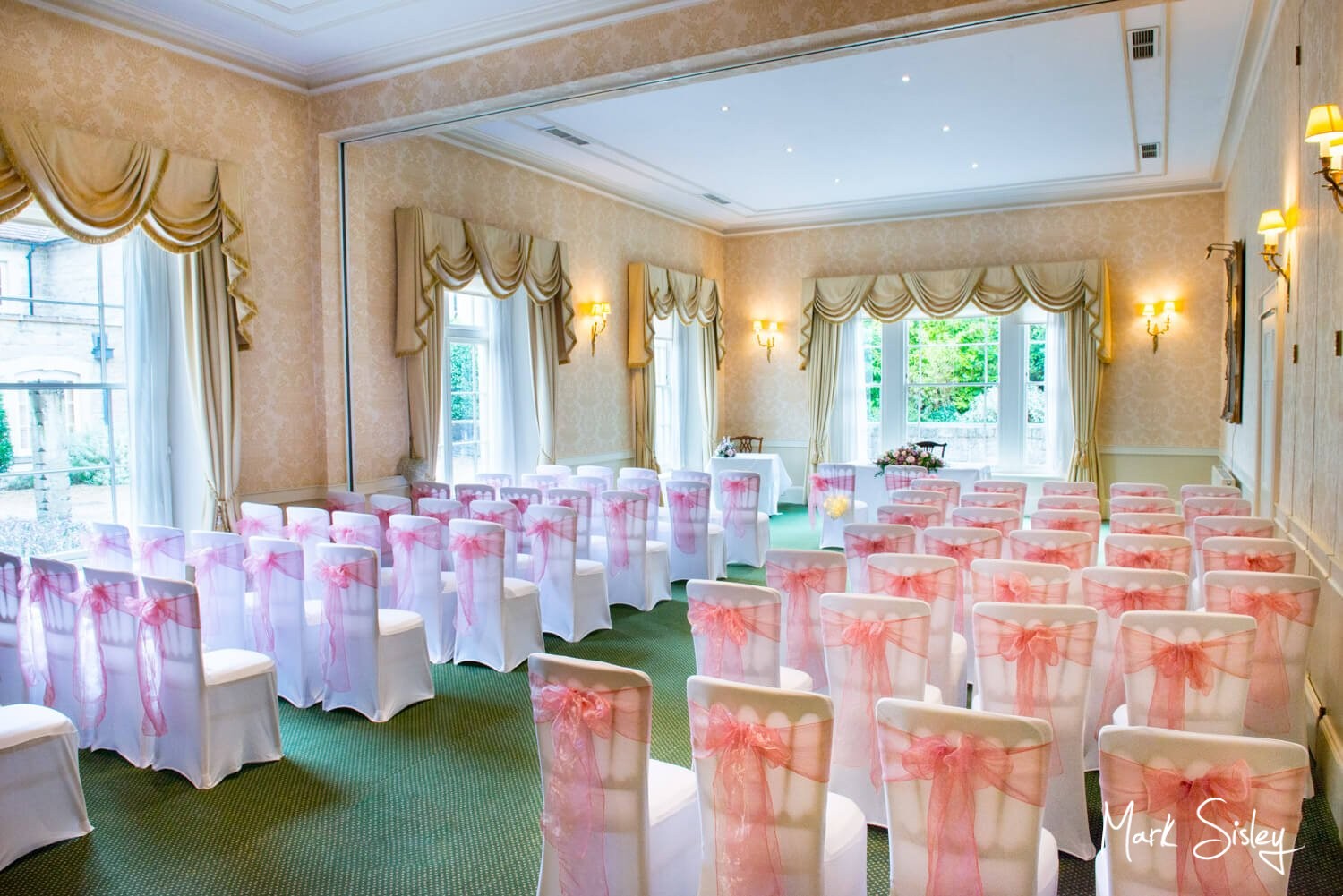 Hartwell House autumn wedding photography civil ceremony setup