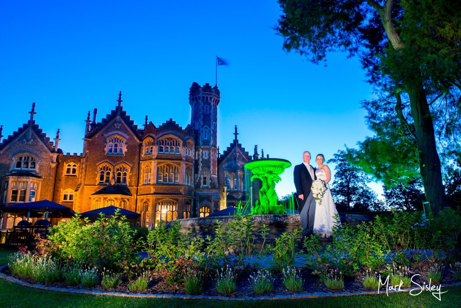 Oakley Court wedding photography at dusk