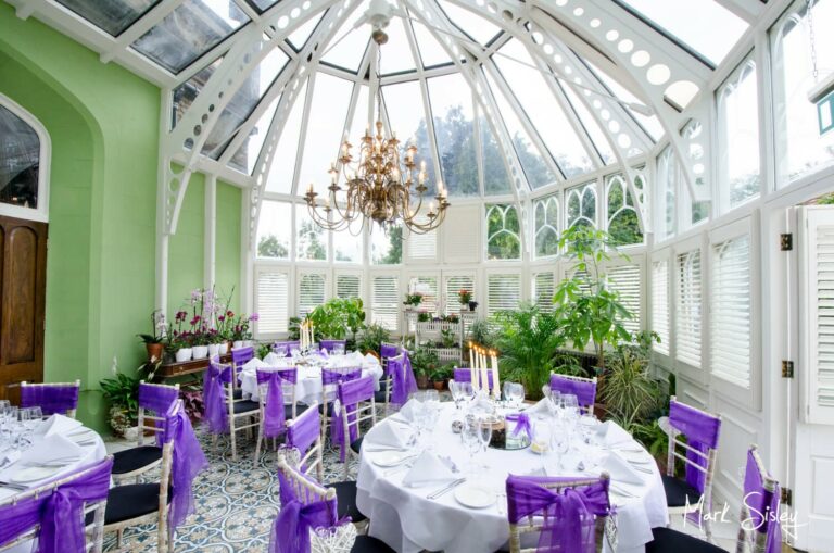 Oakley Court wedding photography of the meal setup the Victorian Glasshouse