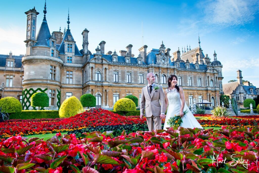 Dairy Waddesdon wedding photographs at the manor through the flower borders