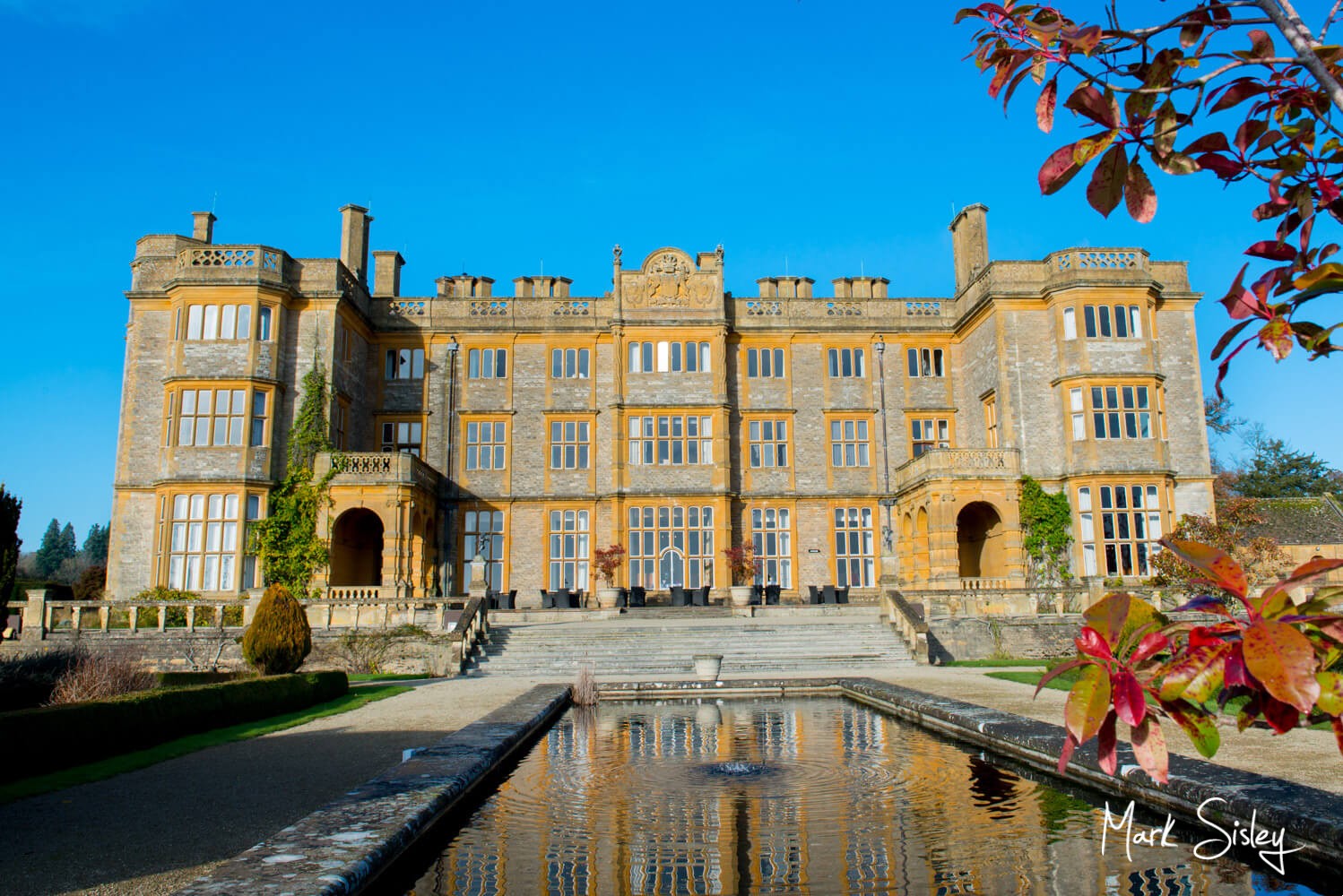 Exterior of Eynsham Hall at winter wedding