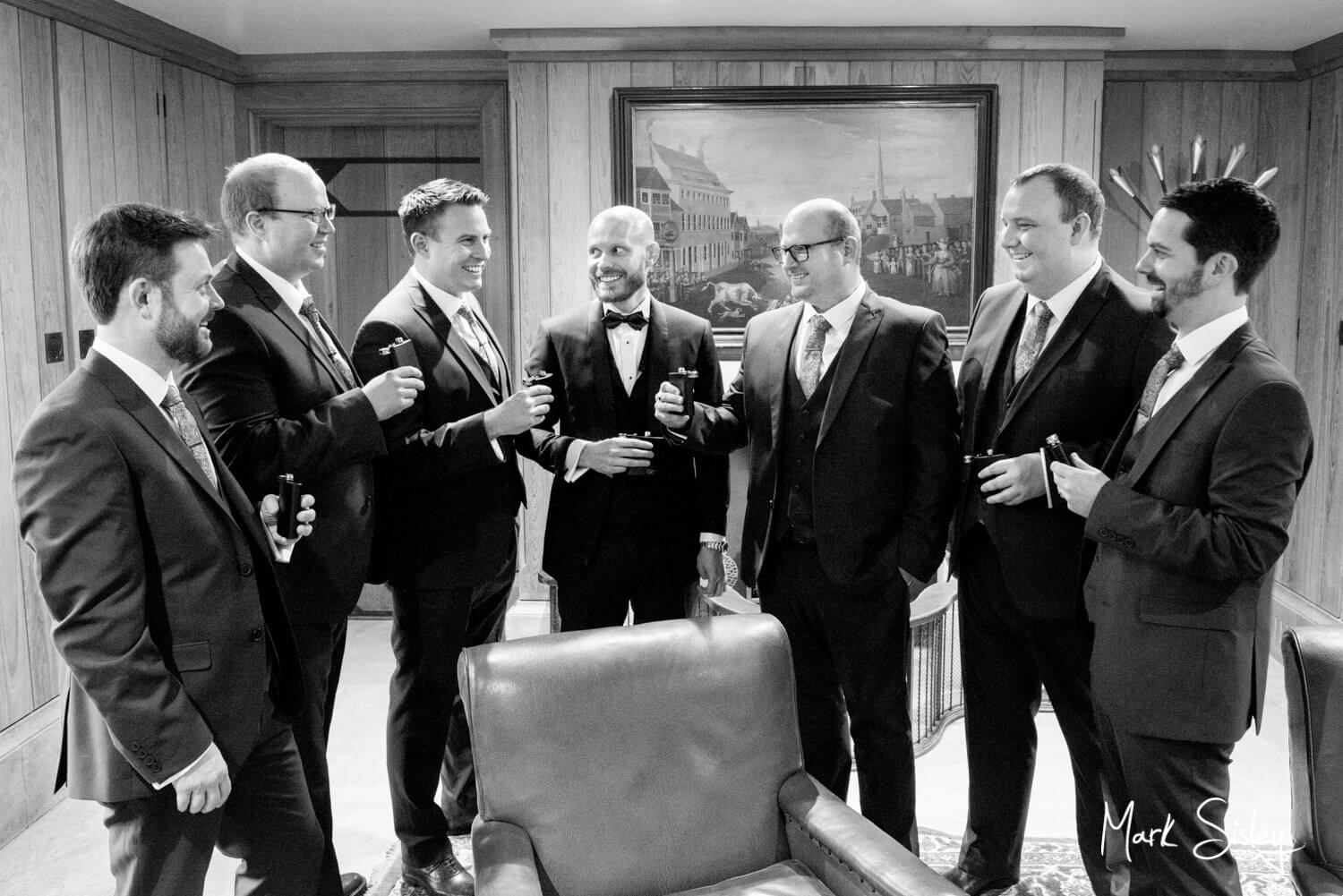 The groom and his ushers at his Waddesdon Dairy winter wedding