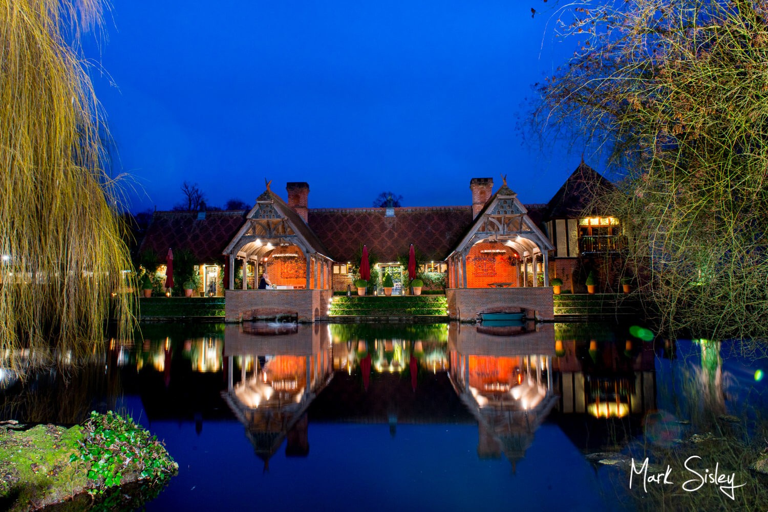 Waddesdon Dairy winter wedding view across the water
