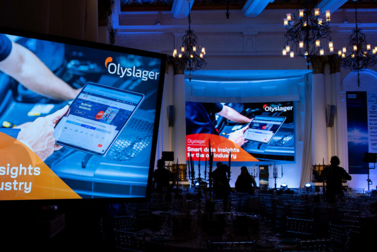 Events photography of sponsors boards at Central London awards ceremony prior to the presentations
