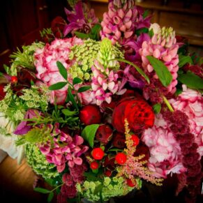 Detail photography of floral arrangement at Covent Garden Hotel wedding