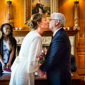 Bride and groom kissing at Covent Garden Hotel wedding