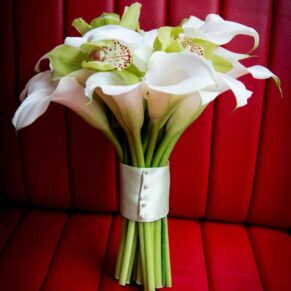 White lillies in bridal bouquet at Taplow House Hotel wedding