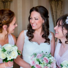 Photography of bride and bridesmaids at Taplow House Hotel wedding prior to the ceremony