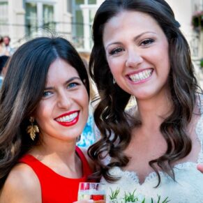 Fun informal picture of wedding guests at Taplow House Hotel wedding