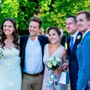 Fun informal picture of wedding guests at Taplow House Hotel wedding