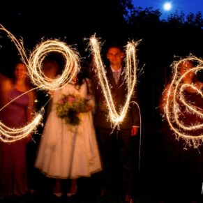 Sparkler letters at The Dairy Waddesdon Manor winter wedding