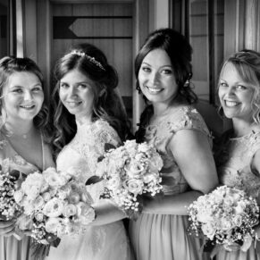 The ladies pose for a portrait Dairy Waddesdon Manor wedding