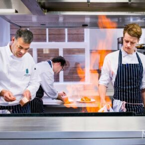 Buckinghamshire business portraits - chefs at work in the kitchen at Taplow House Hotel