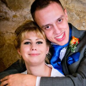 Groom and guest at Notley Tythe Barn wedding