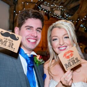 Bride and groom at Notley Tythe Barn wedding
