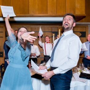 Dairy Waddesdon Christmas wedding sing-along during the speeches