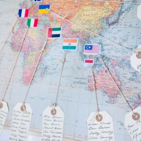 Map of the world Notley Tythe Barn wedding table plan