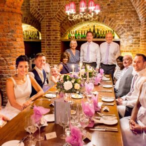 Cliveden House wedding photographs of the wine cellar reception
