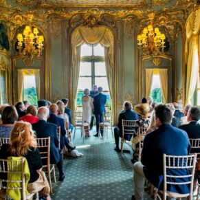 Cliveden House wedding photography - ceremony in progress in the French Dining Room