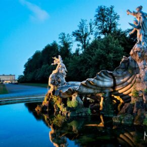 Cliveden House wedding photography of the fountain at dusk