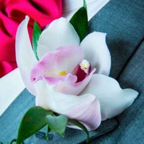 Orchid buttonhole worn by the groom for his Marlow marriage ceremony