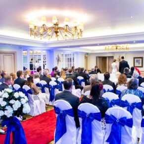 The ceremony room looks incredible during the marriage vows