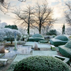 The Italian Sunken garden on a crisp morning after a hard frost at this fabulous winter marriage 