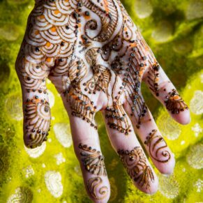 Detail imagery of the bride's hand captured before her Indian marriage ceremony  