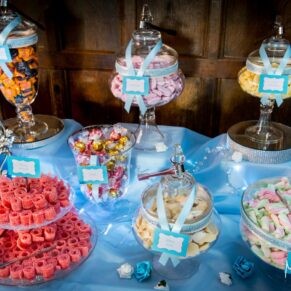 The elaborate sweet table at this Dorton House evening wedding reception