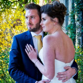 The newlyweds captured during golden hour at their Dorton House wedding 