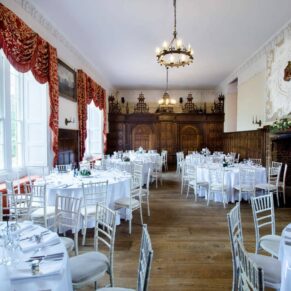 The fabulous Great Hall setup for a wedding breakfast at Dorton House 