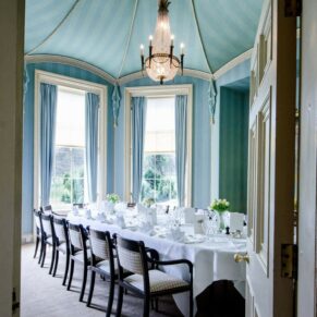 Hartwell House's gorgeous Octagon Room all setup for the intimate wedding breakfast 