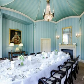 Inside Hartwell House's stunning Octagon Room which is all set for the wedding breakfast 