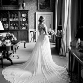 Hartwell House wedding photography of the bride lit by window light in the main house