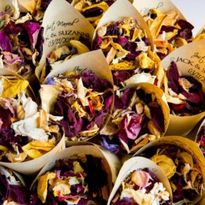 The confetti cones at the ready for this Hedsor House wedding couple's celebrations