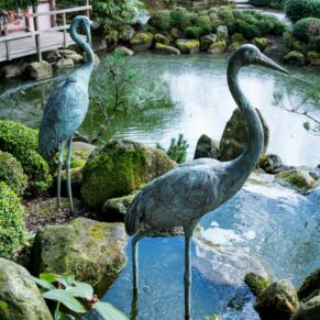 Some of the bronze birds which can be found in the colourful gardens at Le Manoir Aux Quat Saisons 