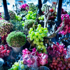 Stunning wine themed table centrepieces for this wedding at The Dairy 
