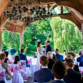 The outdoor pavilion civil ceremony in progress on a glorious summer's day at The Dairy 