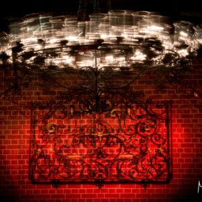An atmospheric dusk shot of the inside of one of the pavilions at The Dairy after night fall 