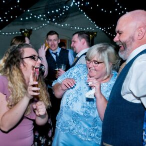Lots of laughter between these three guests during the evening's reception drinks at The Dairy 