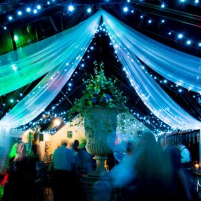 The Wintergarden interior beautifully lit and dressed for this magical winter wedding at The Dairy on the Waddesdon Estate 