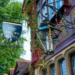 The gorgeous hotel frontage at this historic property in the village of Waddesdon