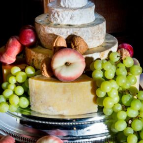Photography of the sumptuous layered cheese tier at this foodies dream Beaumont Estate wedding day