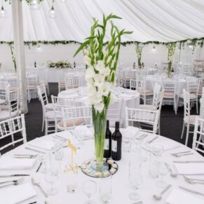 The marquee setup for the wedding breakfast, captured at The Grange, Northwood 