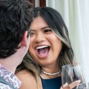 Five Arrows Hotel wedding photography of a guest giggling away