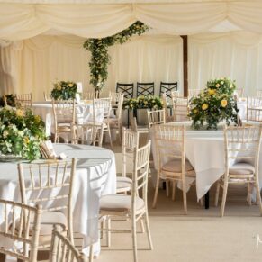 The stunning marquee interior prior to the meal at The Five Arrows Hotel 