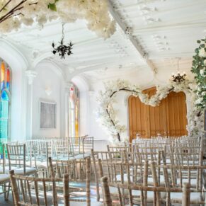 Fabulous interior decorations in the Garden Room at this lovely summer marriage