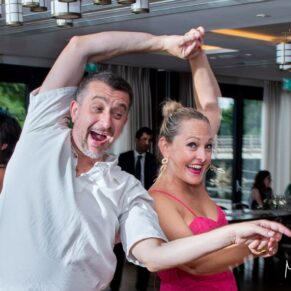 Swan at Streatley wedding - two guests captured letting their hair down on the dancefloor